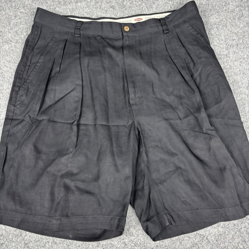 Tommy Bahama Silk Shorts Mens 36 Black Pleated Relax Fit Casual Golf Outdoor EUC